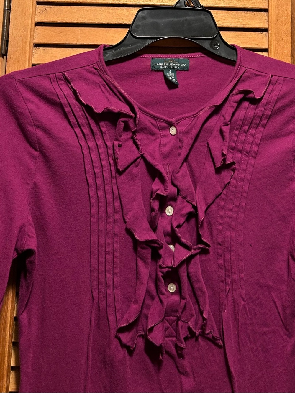 Lauren Ralph Lauren Raspberry Ruffle-Front Long Sleeve Tunic Blouse - Picture 3 of 12